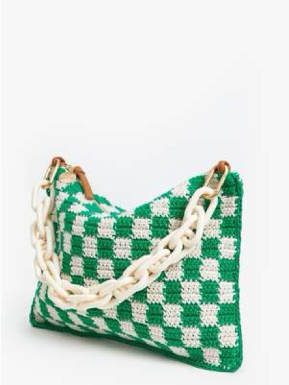 Clare V. Flat Clutch with Tabs in Sea Green & Cream Mini Crochet Checker